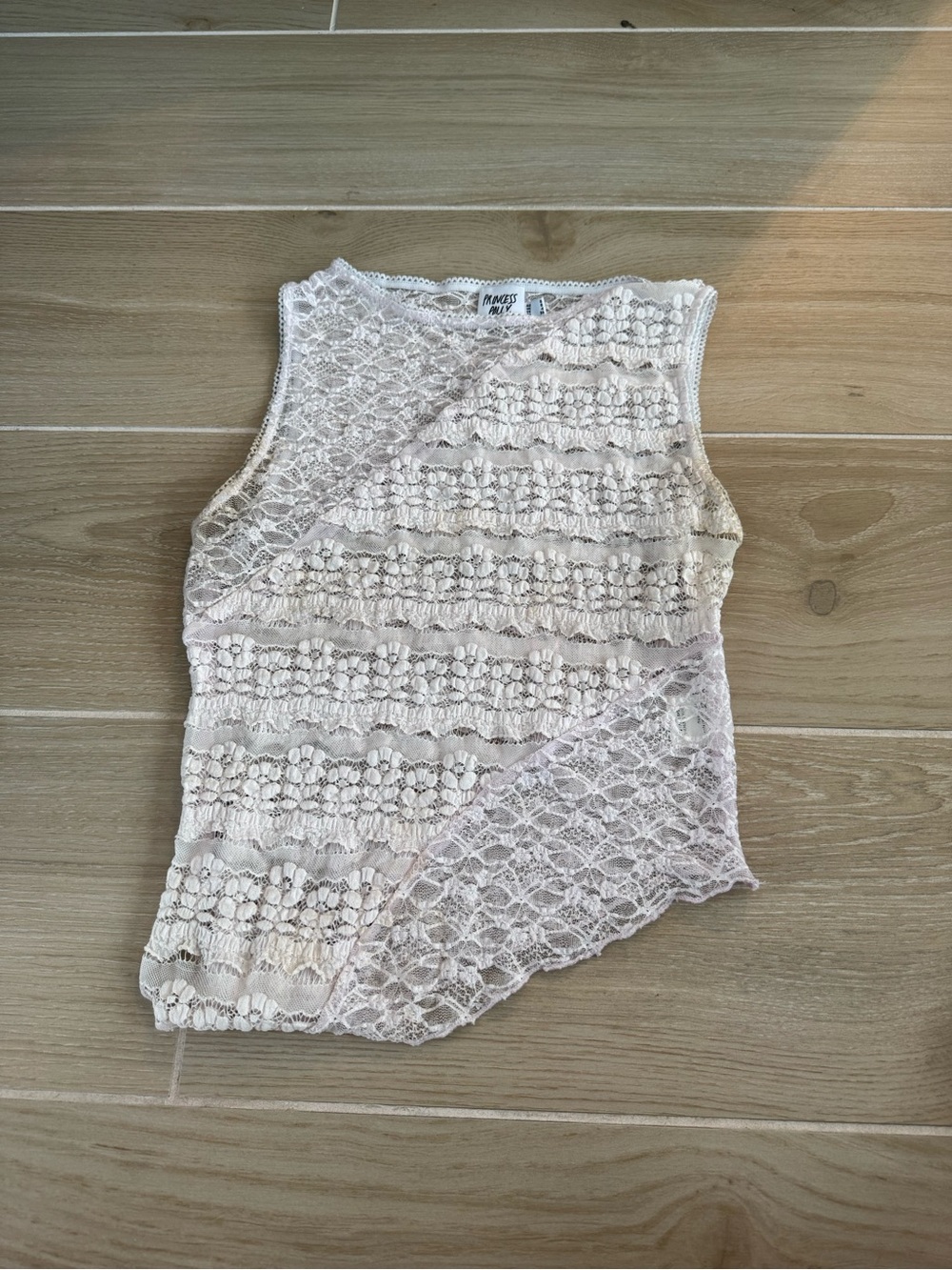 Mango Lace Panel Sleeveless Tank in Light Cream